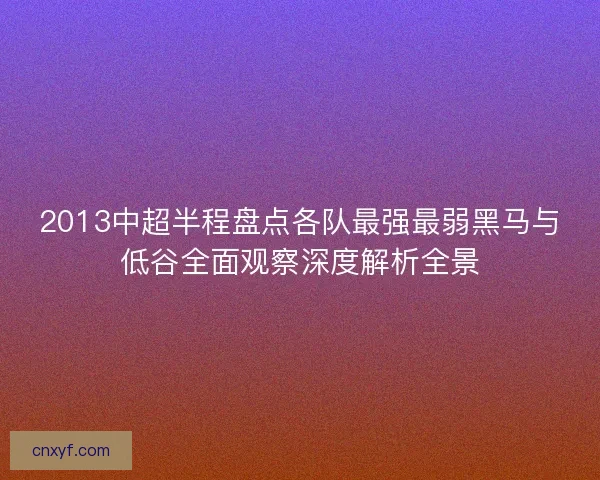 2013中超半程盘点各队最强最弱黑马与低谷全面观察深度解析全景